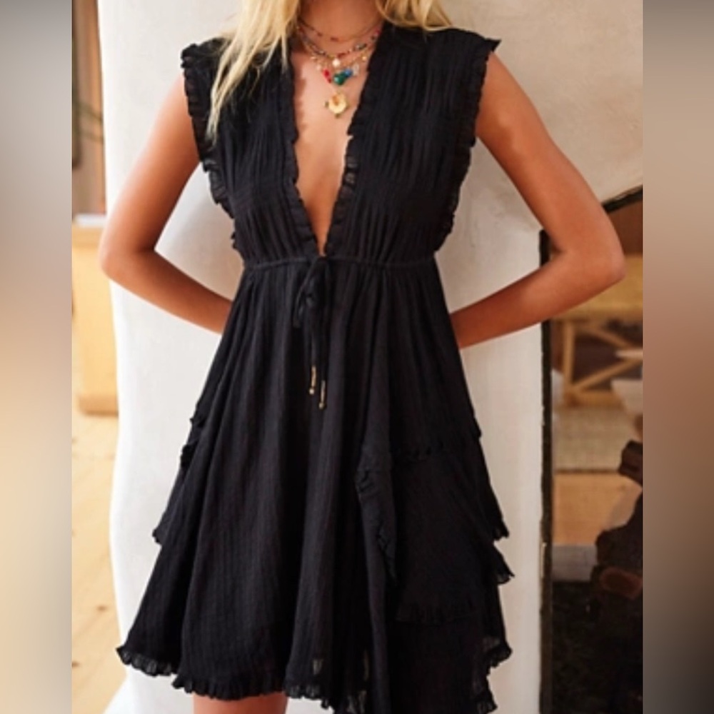 Free People Antoinette black mini dress size medium